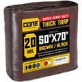 Core Tarps 70 ft L x 0.5 mm H x 50 ft W Heavy Duty 20 Mil Tarp, Brown/Black, Polyethylene CT-702-50X70